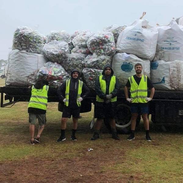 sustainable waste team with sorted waste